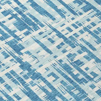 8' Teal Blue Sky Blue And Ivory Round Abstract Washable Indoor Outdoor Area Rug