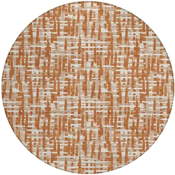 8' Terra Cotta Tan And Ivory Round Abstract Washable Indoor Outdoor Area Rug
