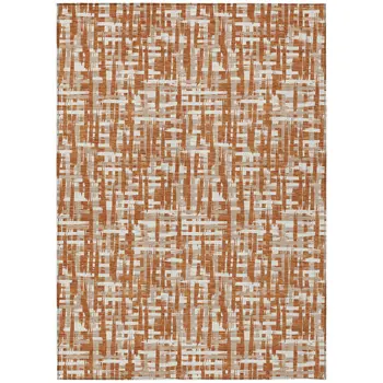 9' X 12' Terra Cotta Tan And Ivory Abstract Washable Indoor Outdoor Area Rug