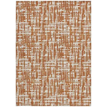 10' X 14' Terra Cotta Tan And Ivory Abstract Washable Indoor Outdoor Area Rug