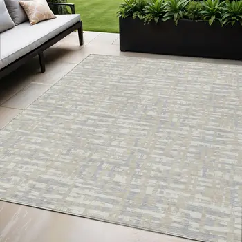 5' X 8' Beige And Gray Abstract Washable Indoor Outdoor Area Rug