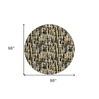 8' Black Gold And Ivory Round Abstract Washable Indoor Outdoor Area Rug