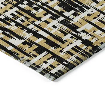 8' X 10' Black Gold And Ivory Abstract Washable Indoor Outdoor Area Rug