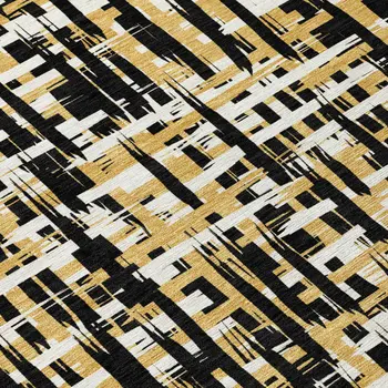 8' X 10' Black Gold And Ivory Abstract Washable Indoor Outdoor Area Rug