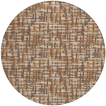 8' Chocolate Copper And Beige Round Abstract Washable Indoor Outdoor Area Rug