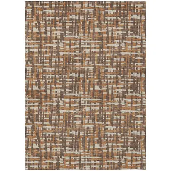 10' X 14' Chocolate Copper And Beige Abstract Washable Indoor Outdoor Area Rug