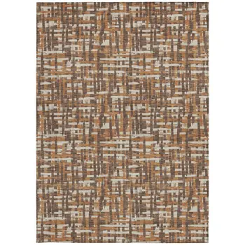 10' X 14' Chocolate Copper And Beige Abstract Washable Indoor Outdoor Area Rug