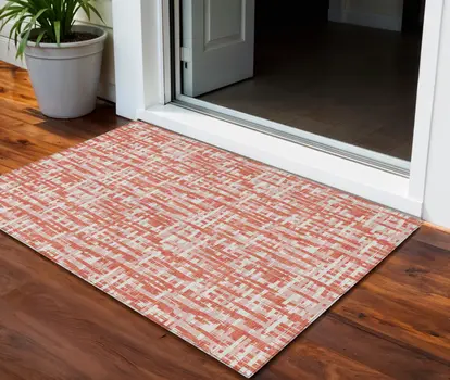 3' X 5' Coral Pink And Ivory Abstract Washable Indoor Outdoor Area Rug