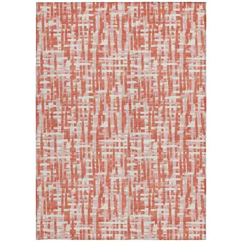 5' X 8' Coral Pink And Ivory Abstract Washable Indoor Outdoor Area Rug