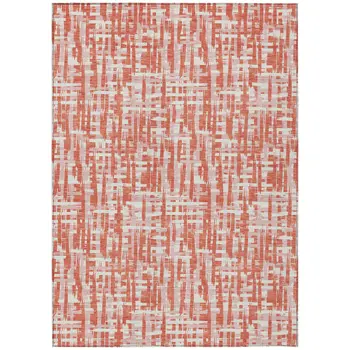 8' X 10' Coral Pink And Ivory Abstract Washable Indoor Outdoor Area Rug