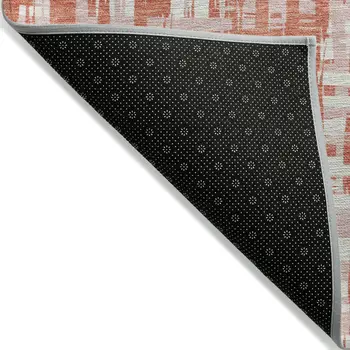 8' X 10' Coral Pink And Ivory Abstract Washable Indoor Outdoor Area Rug