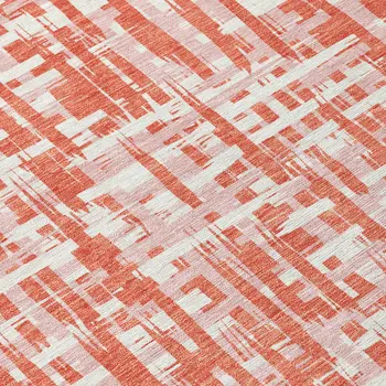 8' X 10' Coral Pink And Ivory Abstract Washable Indoor Outdoor Area Rug