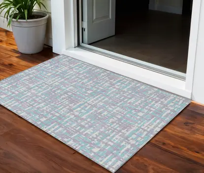 3' X 5' Lavender Aqua And Beige Abstract Washable Indoor Outdoor Area Rug
