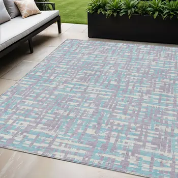 5' X 8' Lavender Aqua And Beige Abstract Washable Indoor Outdoor Area Rug