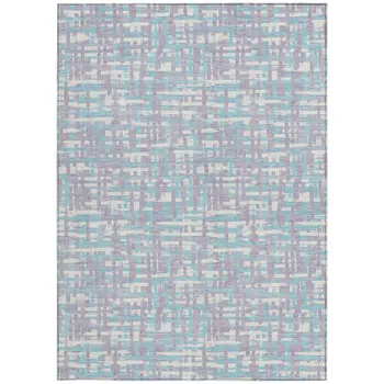 8' X 10' Lavender Aqua And Beige Abstract Washable Indoor Outdoor Area Rug