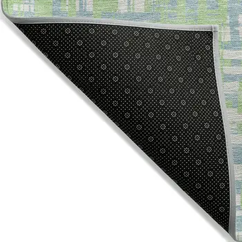 9' X 12' Mint Green Blue And Beige Abstract Washable Indoor Outdoor Area Rug