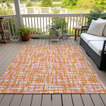 5' X 8' Orange Pink And Beige Abstract Washable Indoor Outdoor Area Rug