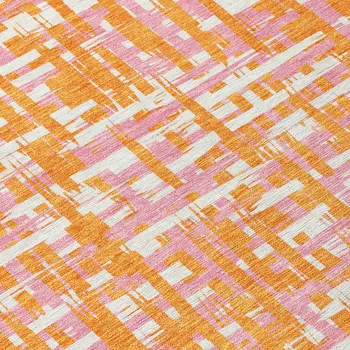 8' Orange Pink And Beige Round Abstract Washable Indoor Outdoor Area Rug