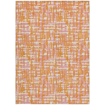 9' X 12' Orange Pink And Beige Abstract Washable Indoor Outdoor Area Rug