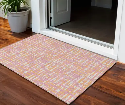 3' X 5' Pink Copper And Beige Abstract Washable Indoor Outdoor Area Rug