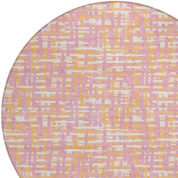 8' Pink Copper And Beige Round Abstract Washable Indoor Outdoor Area Rug