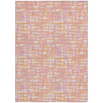 8' X 10' Pink Copper And Beige Abstract Washable Indoor Outdoor Area Rug