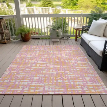 10' X 14' Pink Copper And Beige Abstract Washable Indoor Outdoor Area Rug