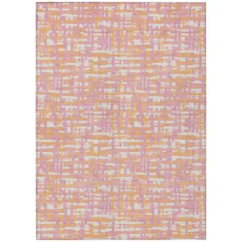 10' X 14' Pink Copper And Beige Abstract Washable Indoor Outdoor Area Rug