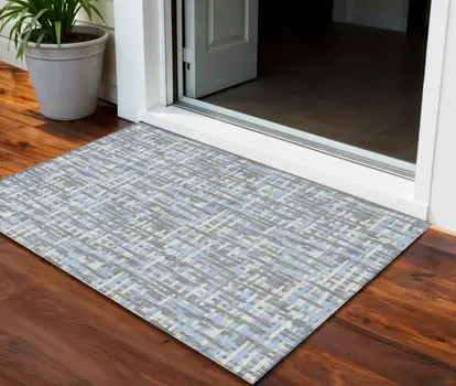 3' X 5' Silver Blue And Beige Abstract Washable Indoor Outdoor Area Rug