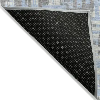 3' X 5' Silver Blue And Beige Abstract Washable Indoor Outdoor Area Rug