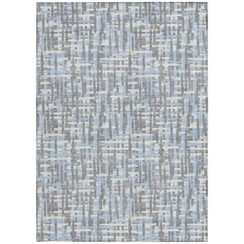 5' X 8' Silver Blue And Beige Abstract Washable Indoor Outdoor Area Rug