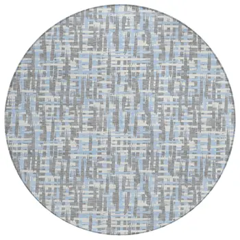 8' Silver Blue And Beige Round Abstract Washable Indoor Outdoor Area Rug
