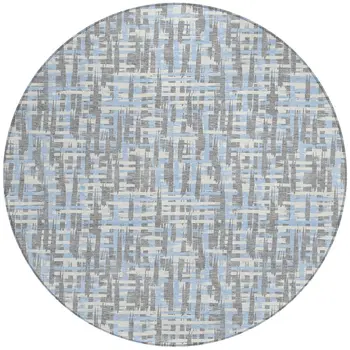 8' Silver Blue And Beige Round Abstract Washable Indoor Outdoor Area Rug