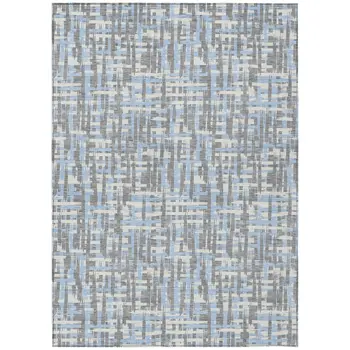 8' X 10' Silver Blue And Beige Abstract Washable Indoor Outdoor Area Rug