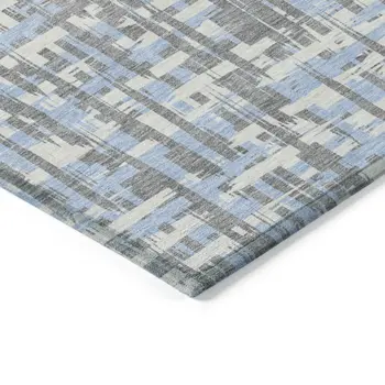 8' X 10' Silver Blue And Beige Abstract Washable Indoor Outdoor Area Rug