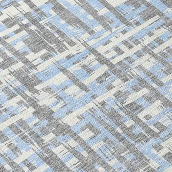 9' X 12' Silver Blue And Beige Abstract Washable Indoor Outdoor Area Rug