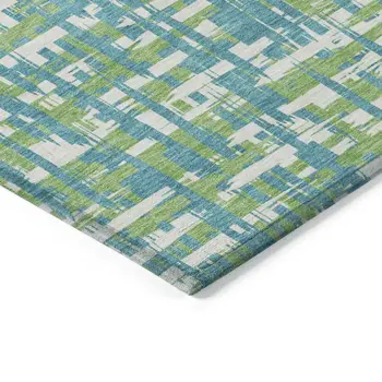 8' Turquoise Green And Ivory Round Abstract Washable Indoor Outdoor Area Rug