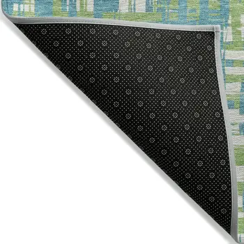 8' X 10' Turquoise Green And Ivory Abstract Washable Indoor Outdoor Area Rug