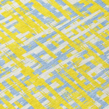5' X 8' Yellow Denim Blue And Beige Abstract Washable Indoor Outdoor Area Rug