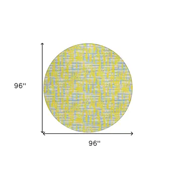 8' Yellow Denim Blue And Beige Round Abstract Washable Indoor Outdoor Area Rug