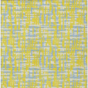 9' X 12' Yellow Denim Blue And Beige Abstract Washable Indoor Outdoor Area Rug