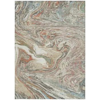3' X 5' Beige Pink And Blue Abstract Washable Indoor Outdoor Area Rug