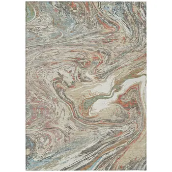 3' X 5' Beige Pink And Blue Abstract Washable Indoor Outdoor Area Rug