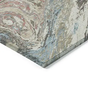 8' X 10' Beige Pink And Blue Abstract Washable Indoor Outdoor Area Rug