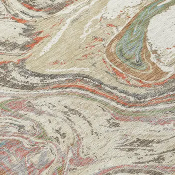 9' X 12' Beige Pink And Blue Abstract Washable Indoor Outdoor Area Rug