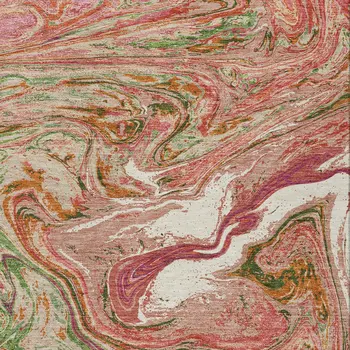5' X 8' Coral Green And Ivory Abstract Washable Indoor Outdoor Area Rug