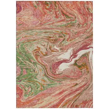 9' X 12' Coral Green And Ivory Abstract Washable Indoor Outdoor Area Rug