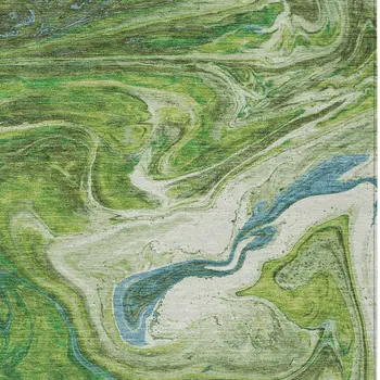 5' X 8' Green Blue And Ivory Abstract Washable Indoor Outdoor Area Rug