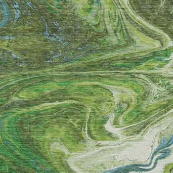 9' X 12' Green Blue And Ivory Abstract Washable Indoor Outdoor Area Rug
