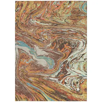 10' X 14' Khaki Brown And Blue Abstract Washable Indoor Outdoor Area Rug